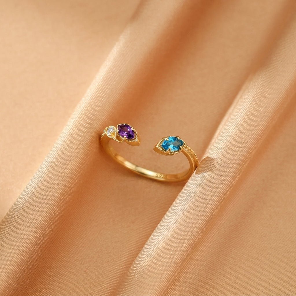 Bague Topaze Améthyste Taille Ajustable Argent Plaqué Or 10K - Biloria