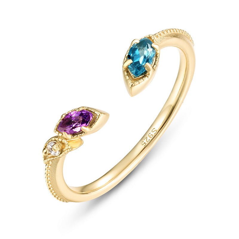 Bague Topaze Améthyste Taille Ajustable Argent Plaqué Or 10K - Biloria
