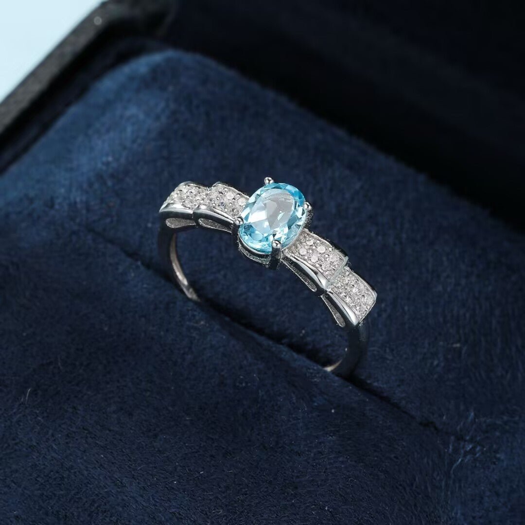 Bague Topaze Bleue Argent 925 Ajustable Fait Main - Biloria