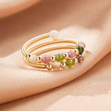Bague Tourmaline Multicolore Ajustable, Argent Plaqué Or 14K - Biloria