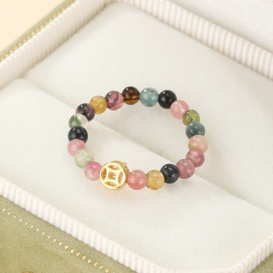 Bague Tourmaline Multicolore Fleur de Fortune - Argent Plaqué Or - Biloria