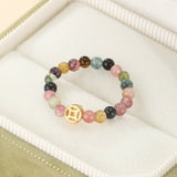 Bague Tourmaline Multicolore Fleur de Fortune - Argent Plaqué Or - Biloria