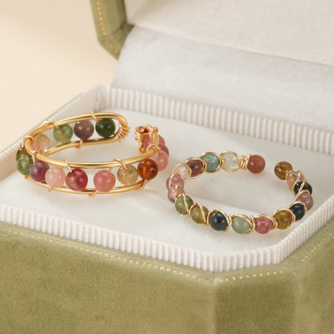 Bague Tourmaline Multicolore Plaqué Or 14k - Deux Modèles - Biloria