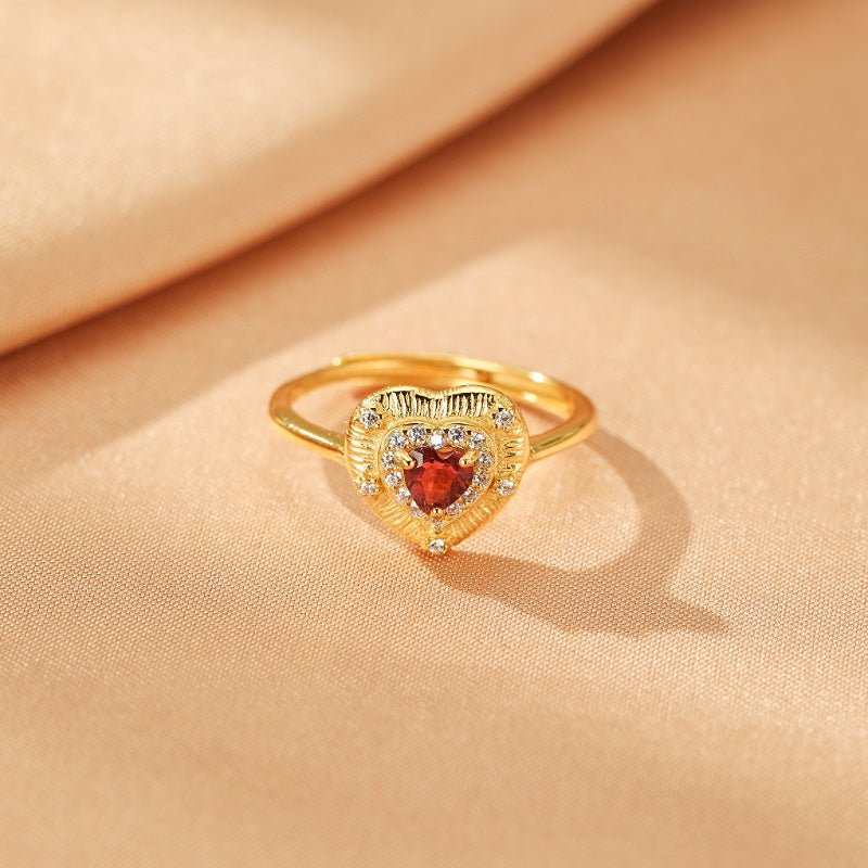 Bague Tourmaline Rose Cœur Lumineux – Argent Plaqué Or 18K Ajustable - Biloria