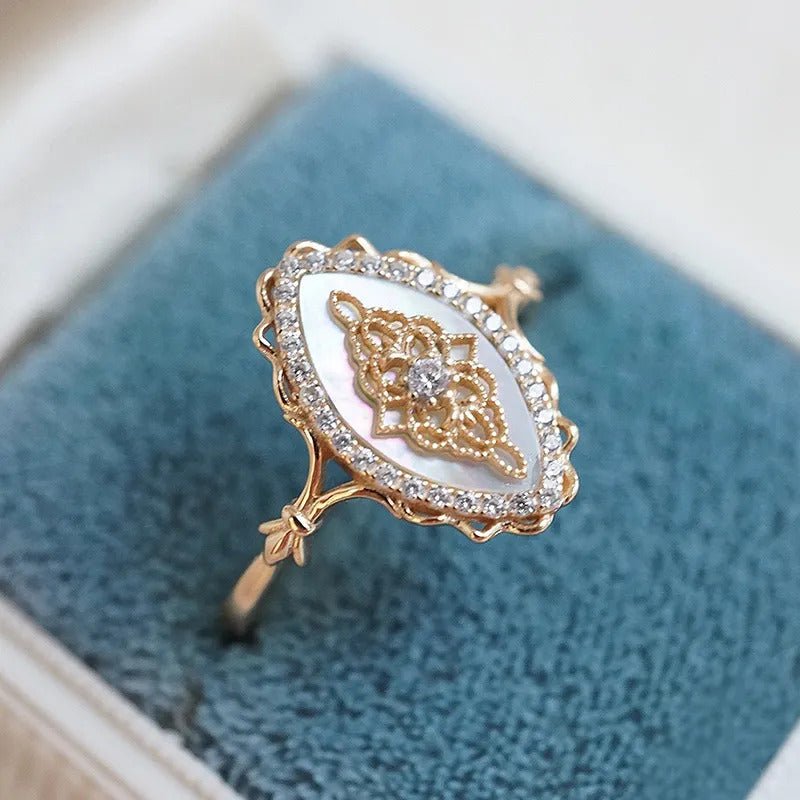 Bague vintage zircon et nacre argent plaqué or – Nostalgia - Biloria