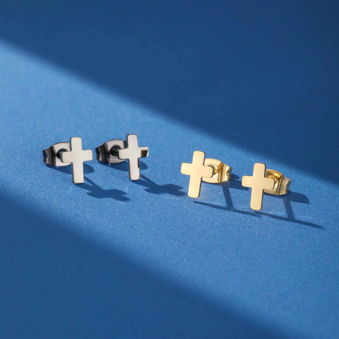 Boucle d'Oreille Croix Homme Petite Taille Acier Inoxydable - Biloria