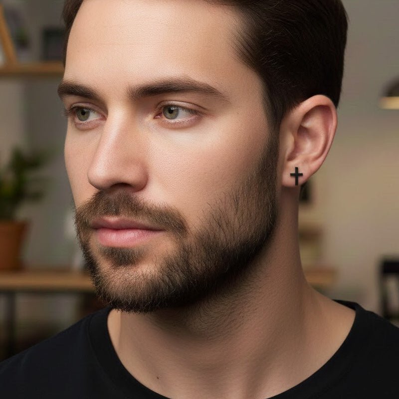 Boucle d'Oreille Croix Homme Petite Taille Acier Inoxydable - Biloria