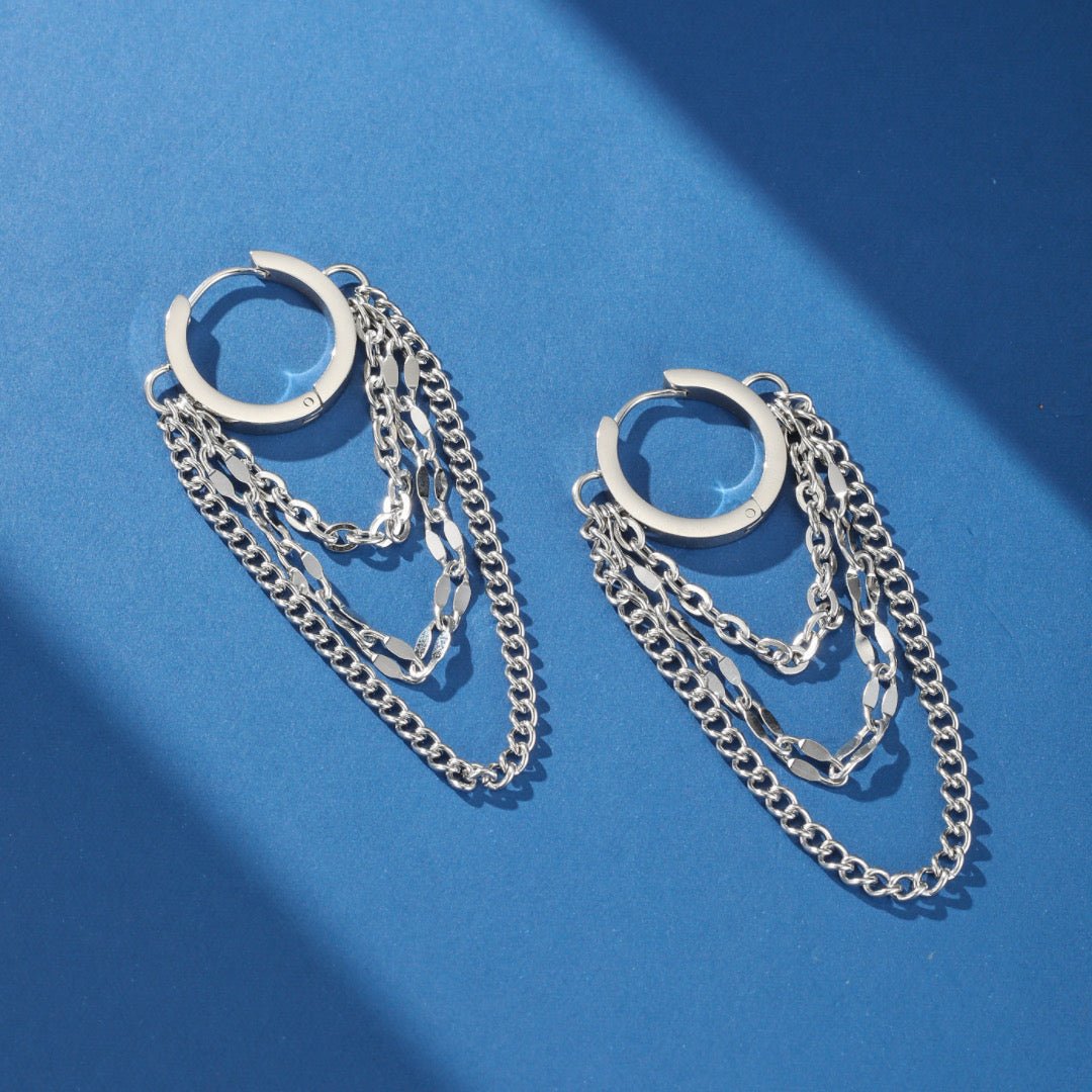 Boucle d'Oreille Homme à Chaînes Multiples Acier 316L Streetwear - Biloria