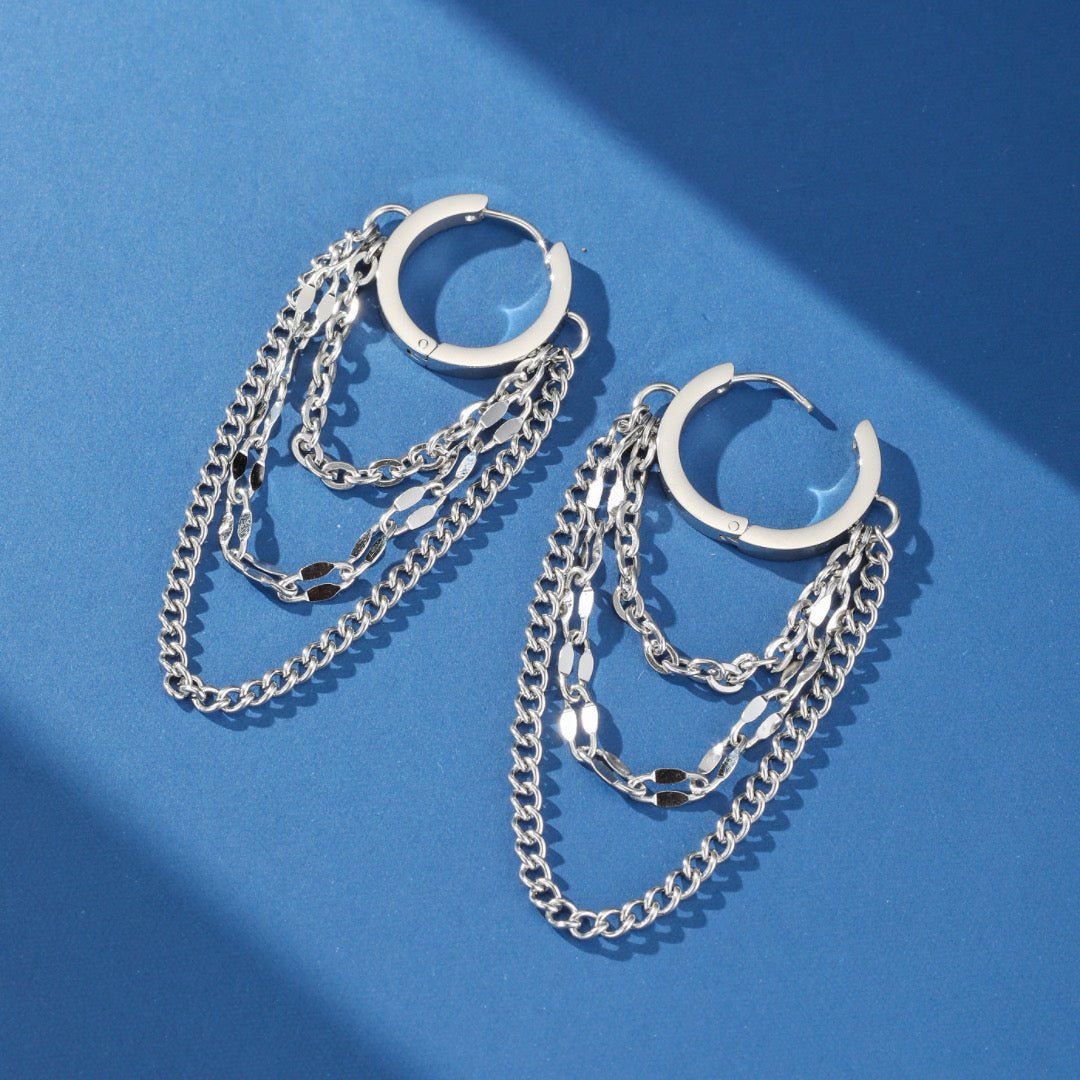 Boucle d'Oreille Homme à Chaînes Multiples Acier 316L Streetwear - Biloria