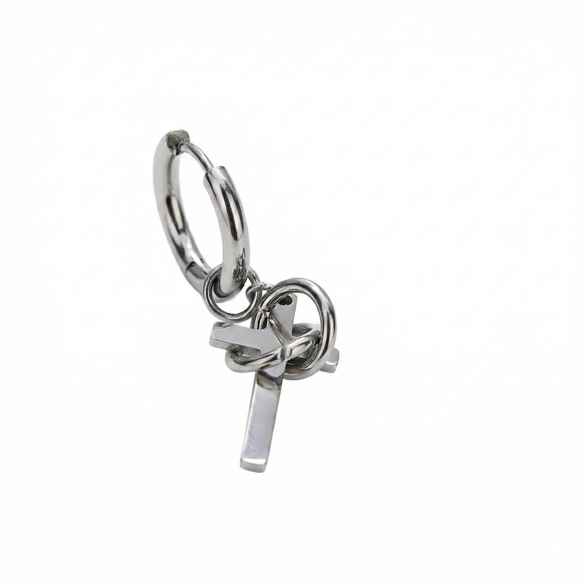 Boucle d'Oreille Homme Croix Lien Éternel Acier Inoxydable - Biloria
