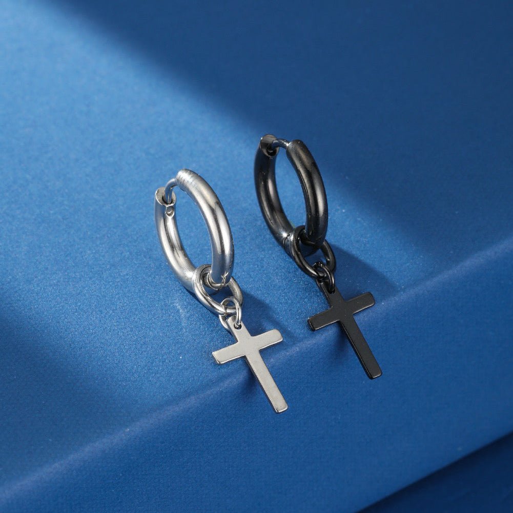 Boucle d'Oreille Homme Croix Minimaliste Acier Inoxydable - Biloria