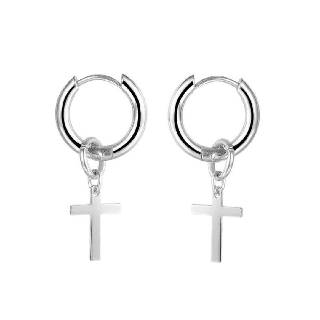 Boucle d'Oreille Homme Croix Minimaliste Acier Inoxydable - Biloria