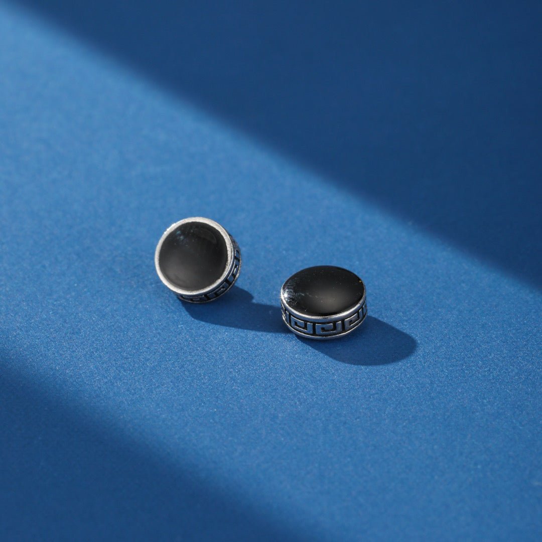 Boucle d'Oreille Magnétique Homme Motif Grec Noir - Biloria