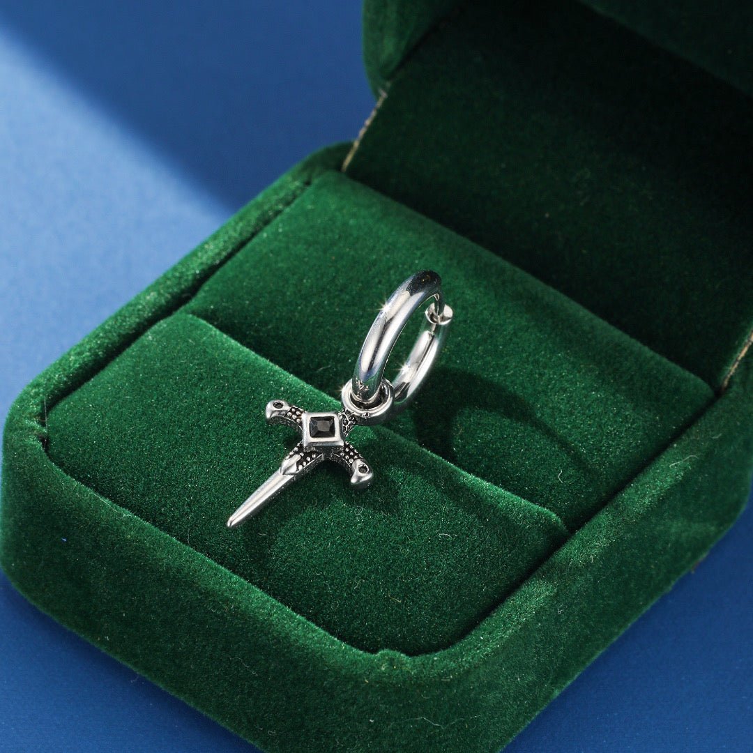 Boucle Oreille Homme Épée Acier Zircon - Biloria
