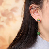 Boucles d'Oreille Lotus Bleu et Jade Néphrite - Argent Plaqué Or - Biloria