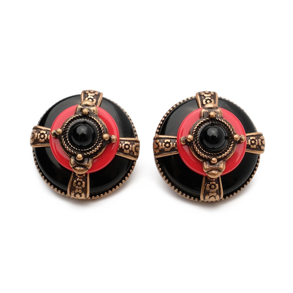 Boucles d'Oreilles Agate Rouge et Noire - Bijou Vintage Tendance - Biloria