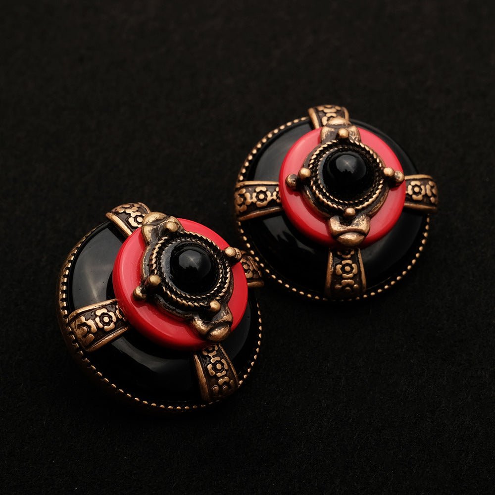 Boucles d'Oreilles Agate Rouge et Noire - Bijou Vintage Tendance - Biloria