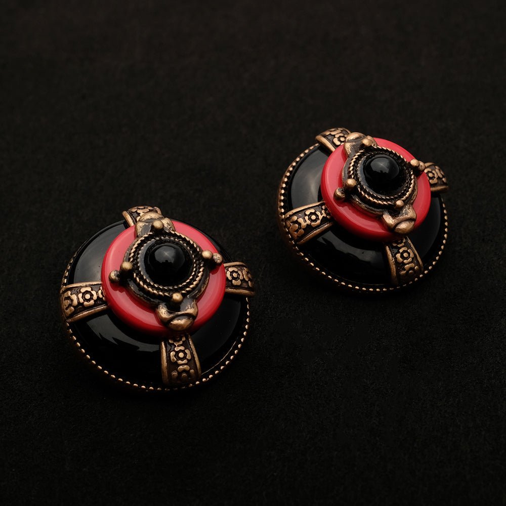 Boucles d'Oreilles Agate Rouge et Noire - Bijou Vintage Tendance - Biloria