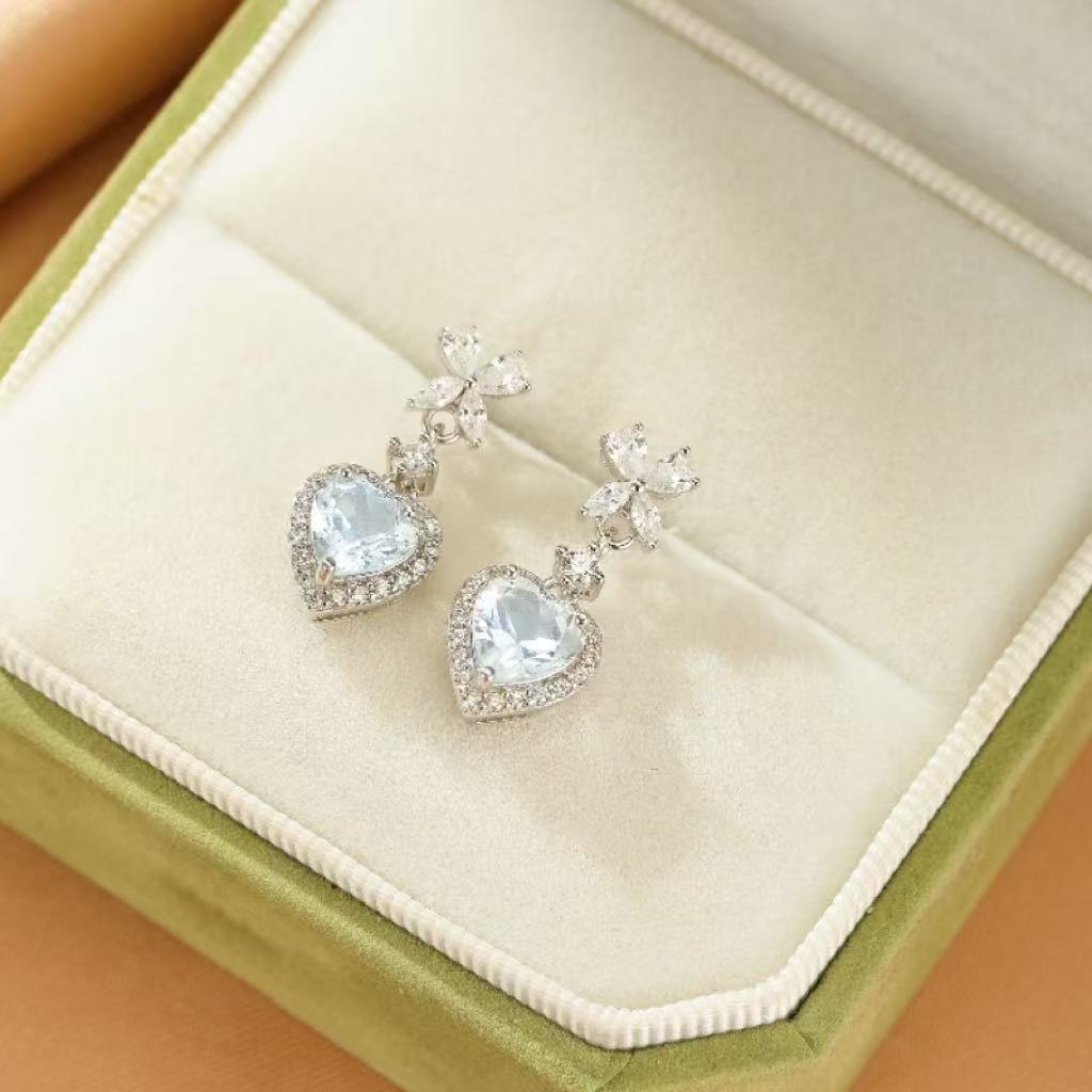 Boucles d'oreilles Aigue marine cœur Argent 925 - Biloria