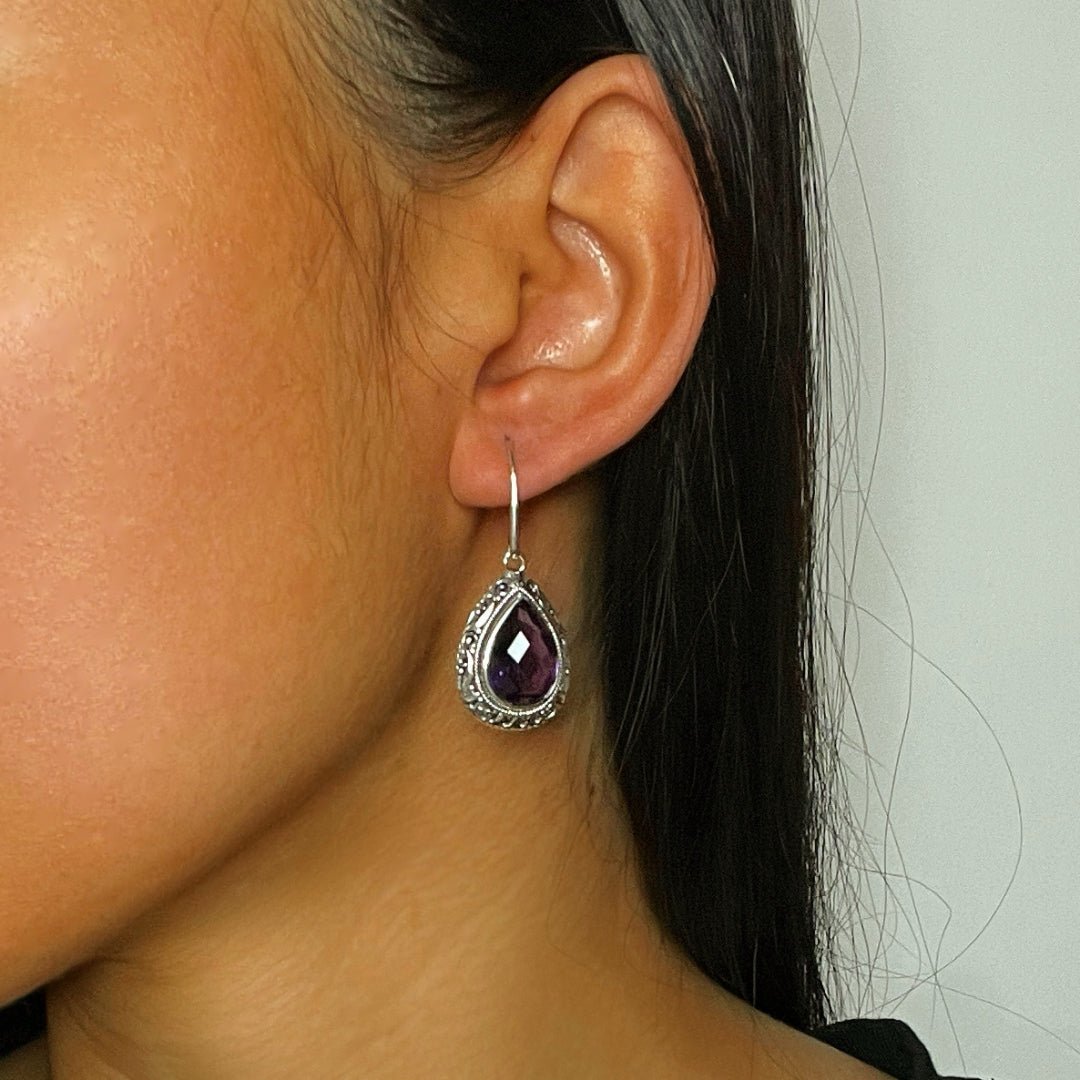 Boucles d'oreilles Améthyste Goutte – Argent 925 Fait Main - Biloria