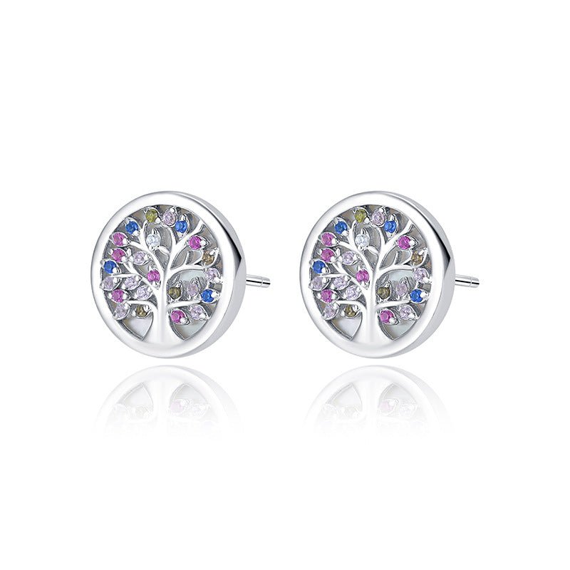 Boucles d'Oreilles Arbre de Vie Vie Florissante Argent S925 Zircon - Biloria