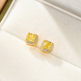 Boucles d'Oreilles Citrine Argent Carré Éclat Solaire - Biloria