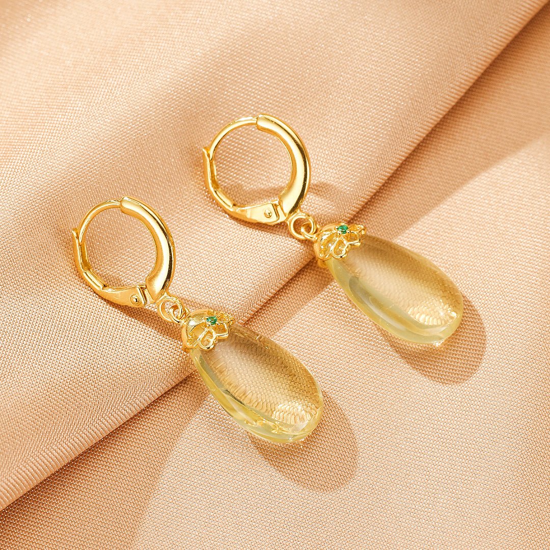 Boucles d'oreilles Citrine Goutte de Soleil Argent Plaqué Or - Biloria