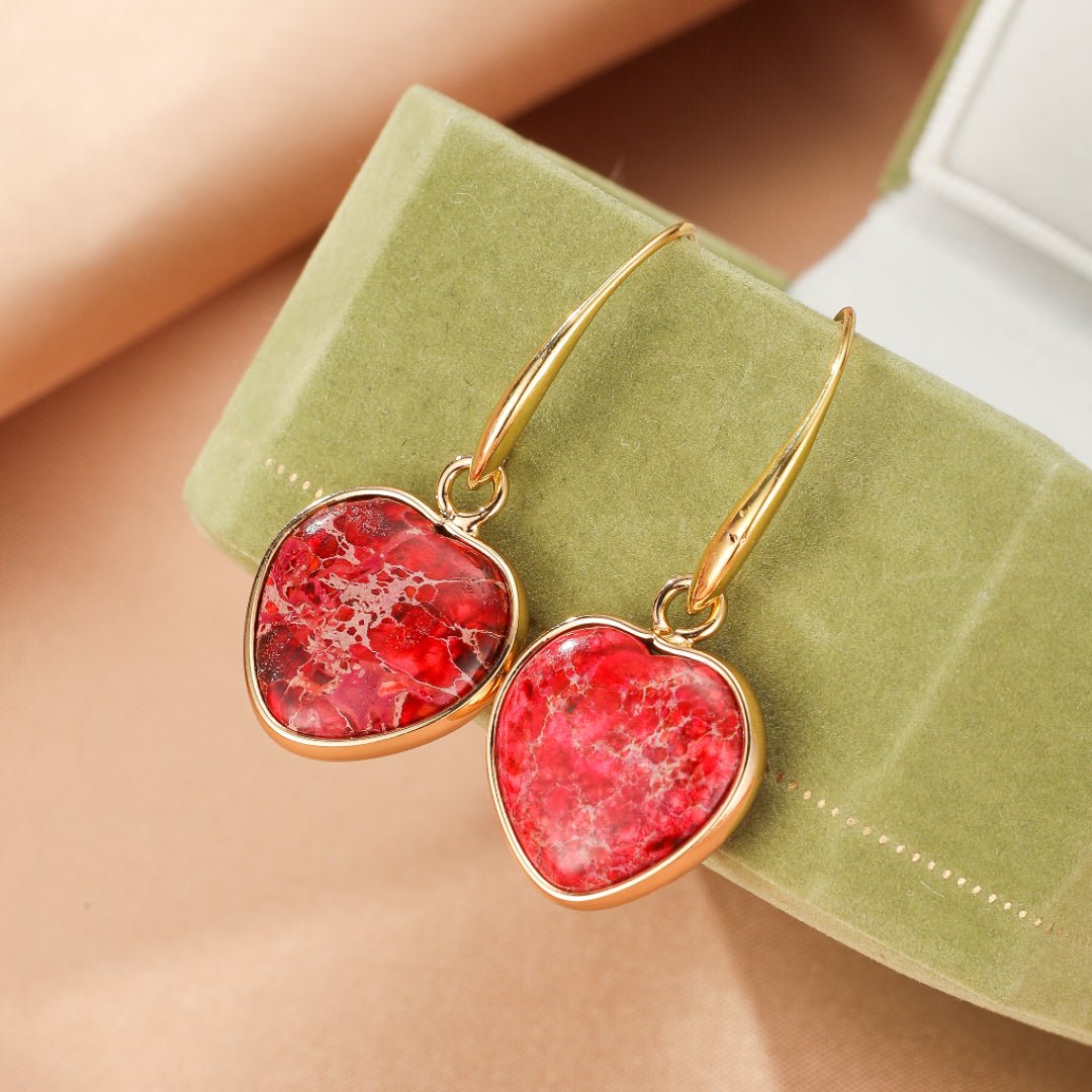 Boucles d'Oreilles Cœur Jaspe Multicolore – Bijou de Bien-être - Biloria