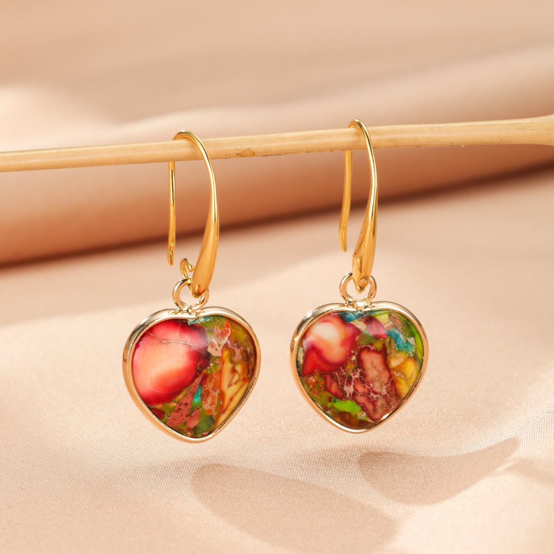 Boucles d'Oreilles Cœur Jaspe Multicolore – Bijou de Bien-être - Biloria
