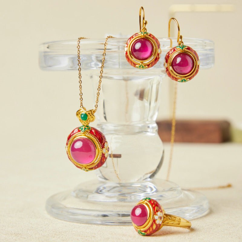 Boucles d'Oreilles Cornaline Motif Floral Argent Plaqué Or - Biloria