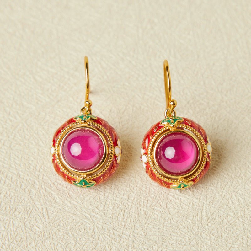 Boucles d'Oreilles Cornaline Motif Floral Argent Plaqué Or - Biloria