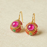 Boucles d'Oreilles Cornaline Motif Floral Argent Plaqué Or - Biloria