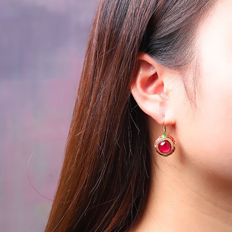 Boucles d'Oreilles Cornaline Motif Floral Argent Plaqué Or - Biloria