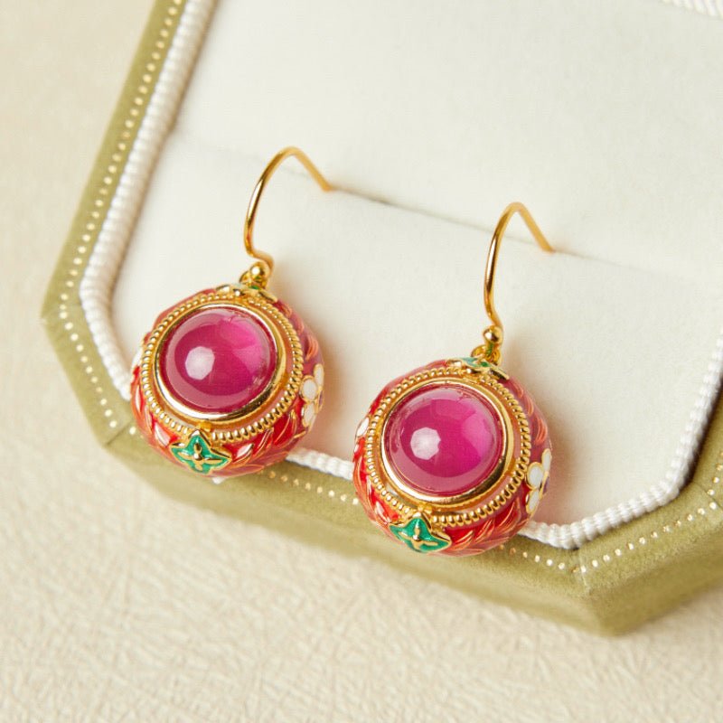 Boucles d'Oreilles Cornaline Motif Floral Argent Plaqué Or - Biloria