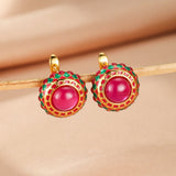 Boucles d'Oreilles Cornaline Rosace Royale Émail Vert Rouge - Biloria