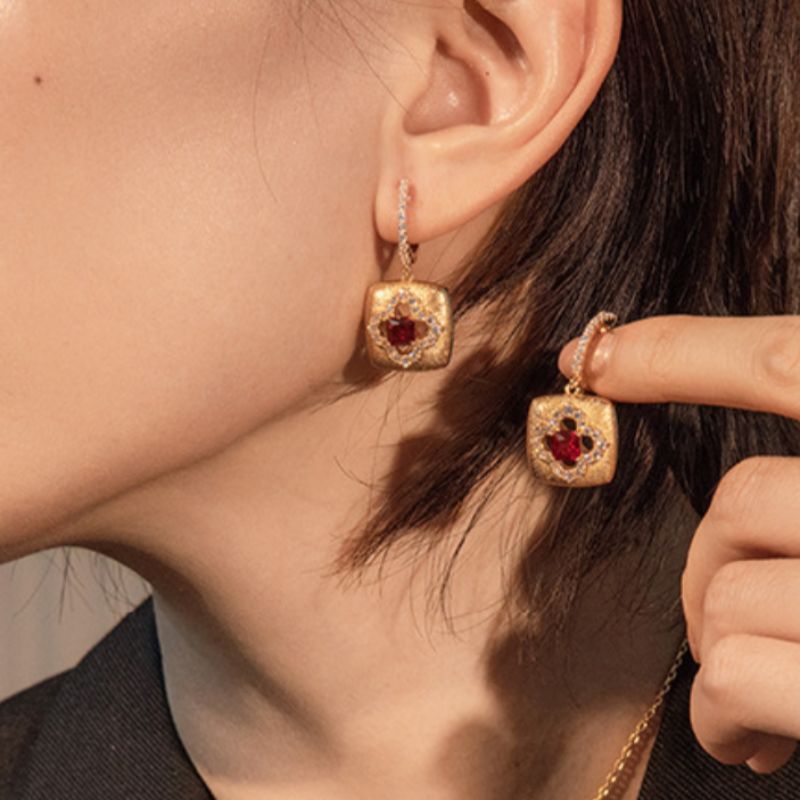 Boucles d'Oreilles Cornaline Trèfle Porte-Bonheur - Argent Plaqué Or - Biloria