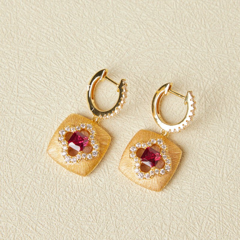 Boucles d'Oreilles Cornaline Trèfle Porte-Bonheur - Argent Plaqué Or - Biloria