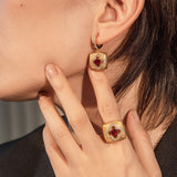 Boucles d'Oreilles Cornaline Trèfle Porte-Bonheur - Argent Plaqué Or - Biloria
