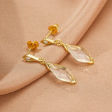 Boucles d'Oreilles Cristal de Roche Pluie Dorée Argent Plaqué Or 14K - Biloria