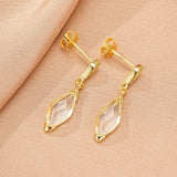 Boucles d'Oreilles Cristal de Roche Pluie Dorée Argent Plaqué Or 14K - Biloria