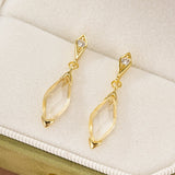 Boucles d'Oreilles Cristal de Roche Pluie Dorée Argent Plaqué Or 14K - Biloria
