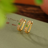 Boucles d'Oreilles en Jade Vert, Argent 925 ou Plaqué Or - Biloria