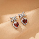 Boucles d'oreilles Grenat Cœur Nœud d'Amour Argent 925 - Biloria
