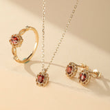 Boucles d'Oreilles Grenat Rouge – Argent Plaqué Or - Biloria