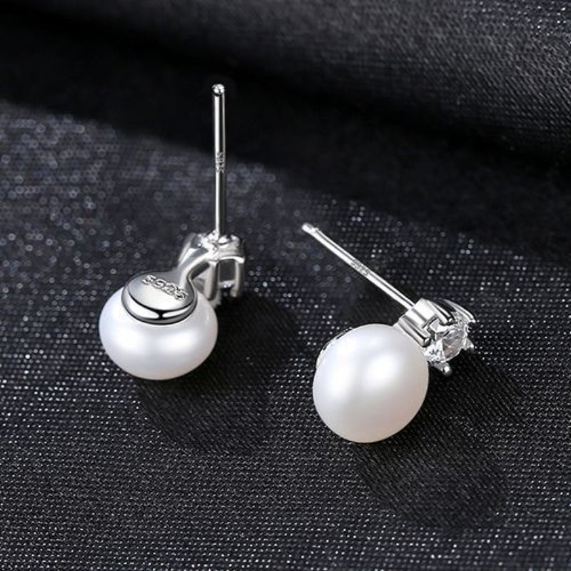 Boucles d'Oreilles Homme Perle Hexagone Argent 925 – Zircon - Biloria