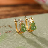 Boucles d'Oreilles Jade Argent Plaqué Or Forme Gourde Protection - Biloria