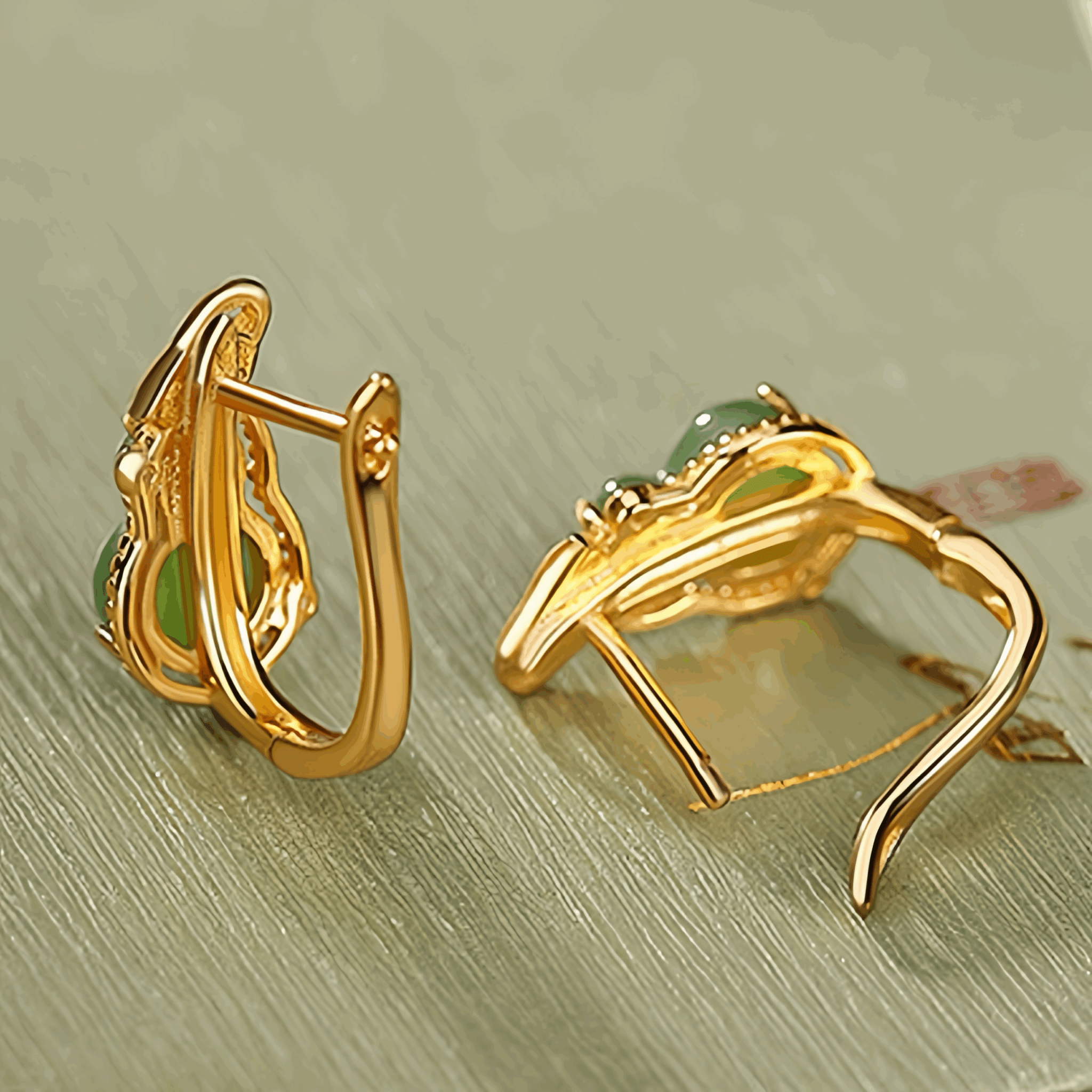 Boucles d'Oreilles Jade Argent Plaqué Or Forme Gourde Protection - Biloria