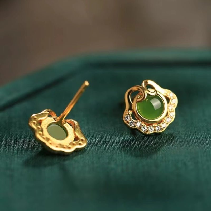 Boucles d'Oreilles Jade Nuage de Bonheur en Argent Plaqué Or - Biloria