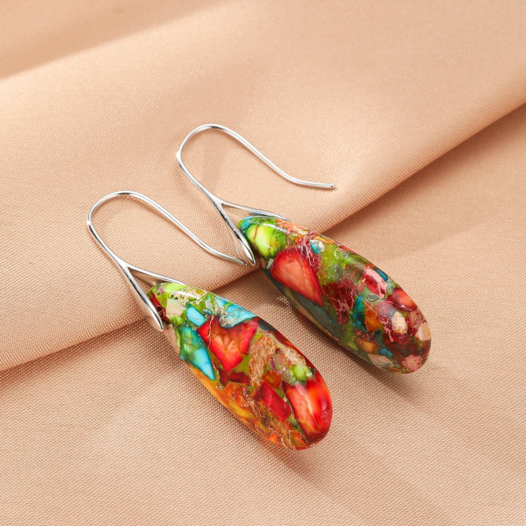 Boucles d'Oreilles Jaspe Multicolore Goutte – Ancrage et Créativité - Biloria