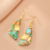 Boucles d'Oreilles Jaspe Multicolore Laiton Doré 18K - Biloria
